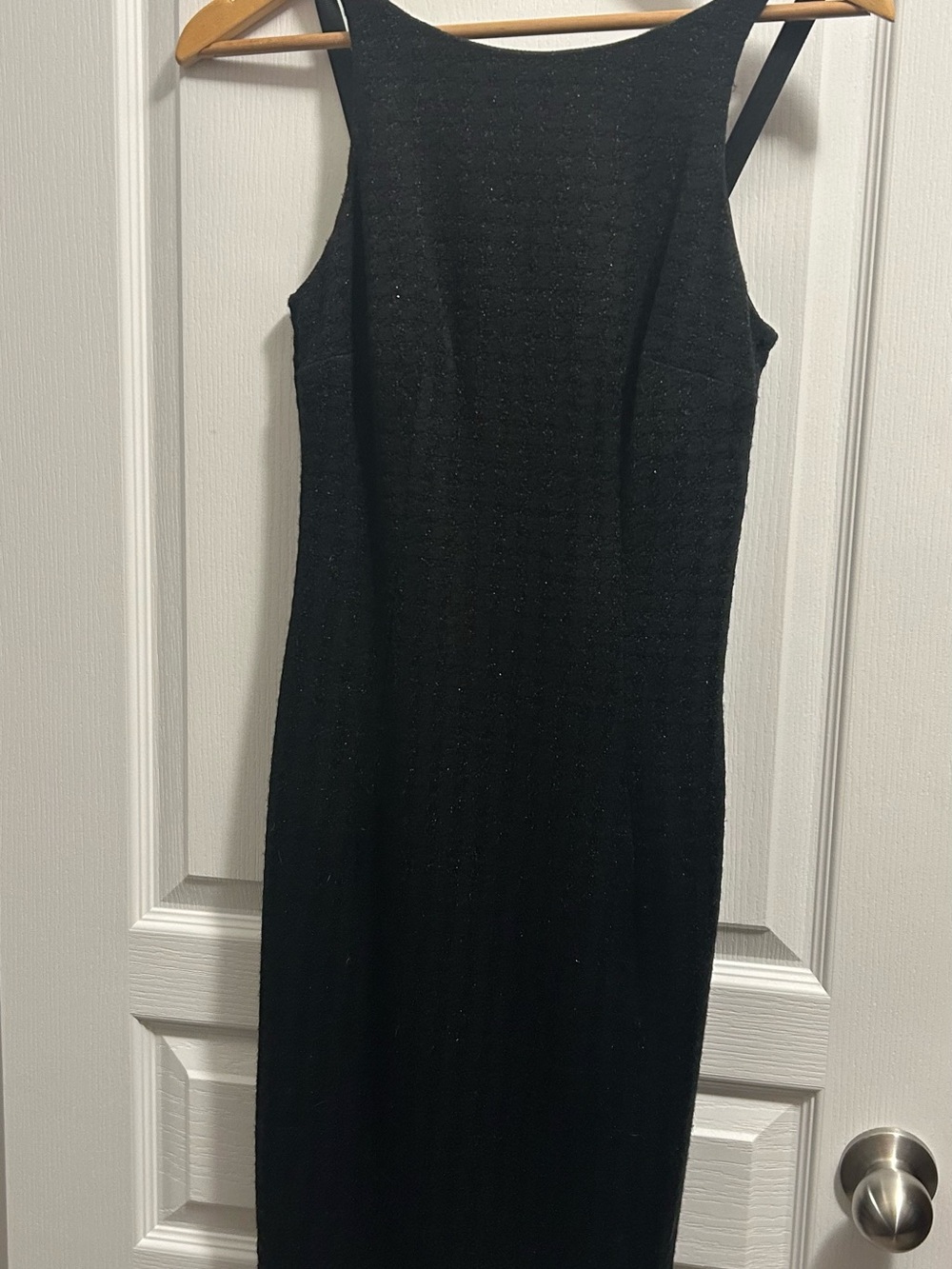 JACOB Vintage Black Shimmer Textured High Neck Fitted Cocktail Midi Dress